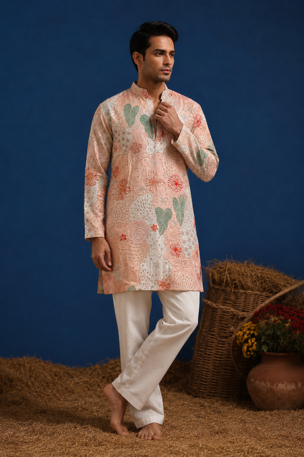 ETHVYA-Meher Peach Heritage Kurta Set