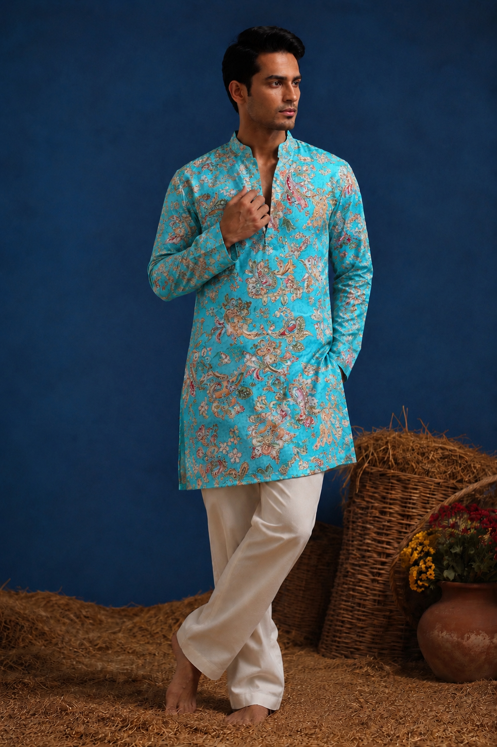 Neelkamal Sky Blue Short Kurta Set