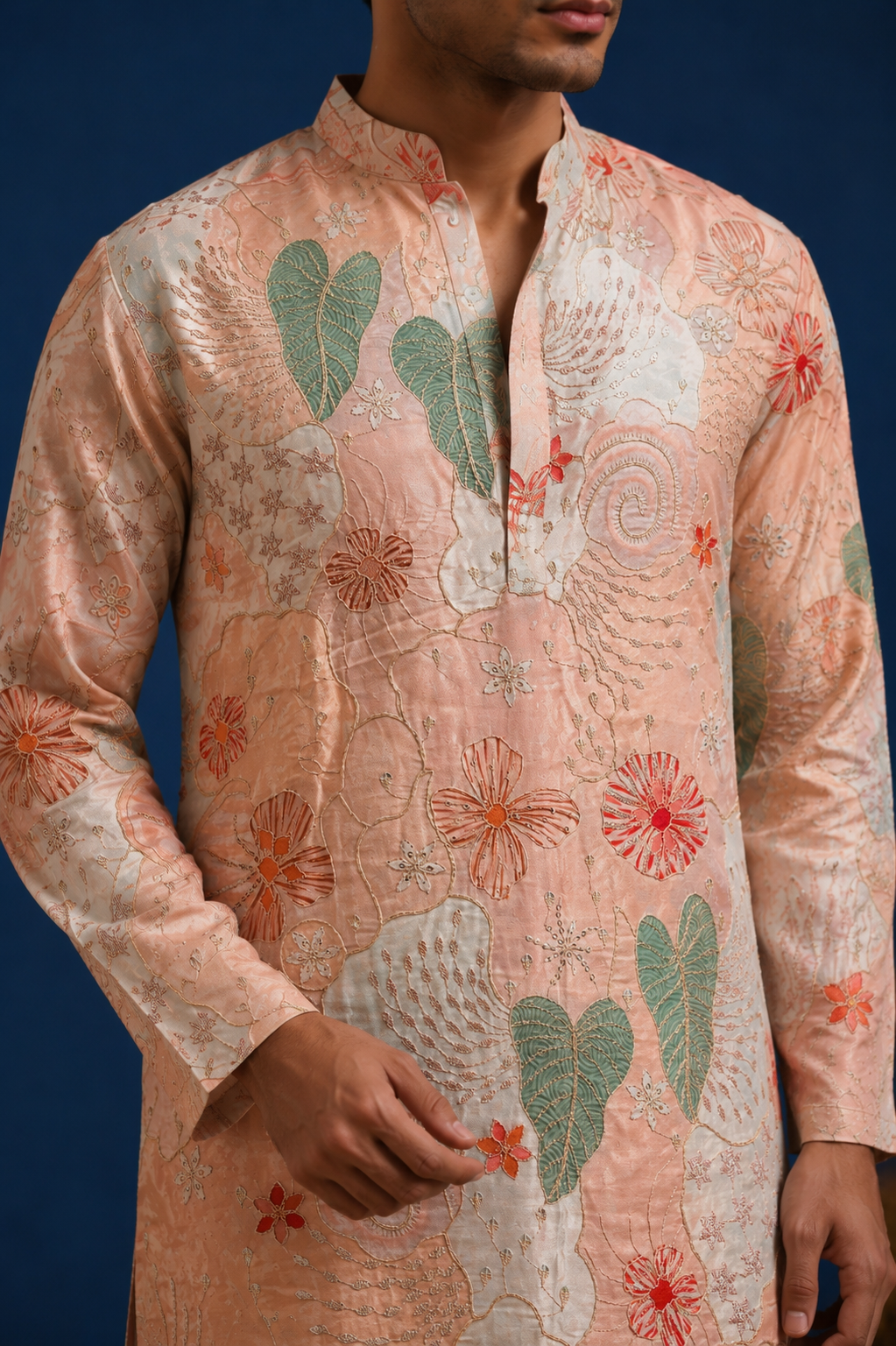 ETHVYA-Meher Peach Heritage Kurta Set