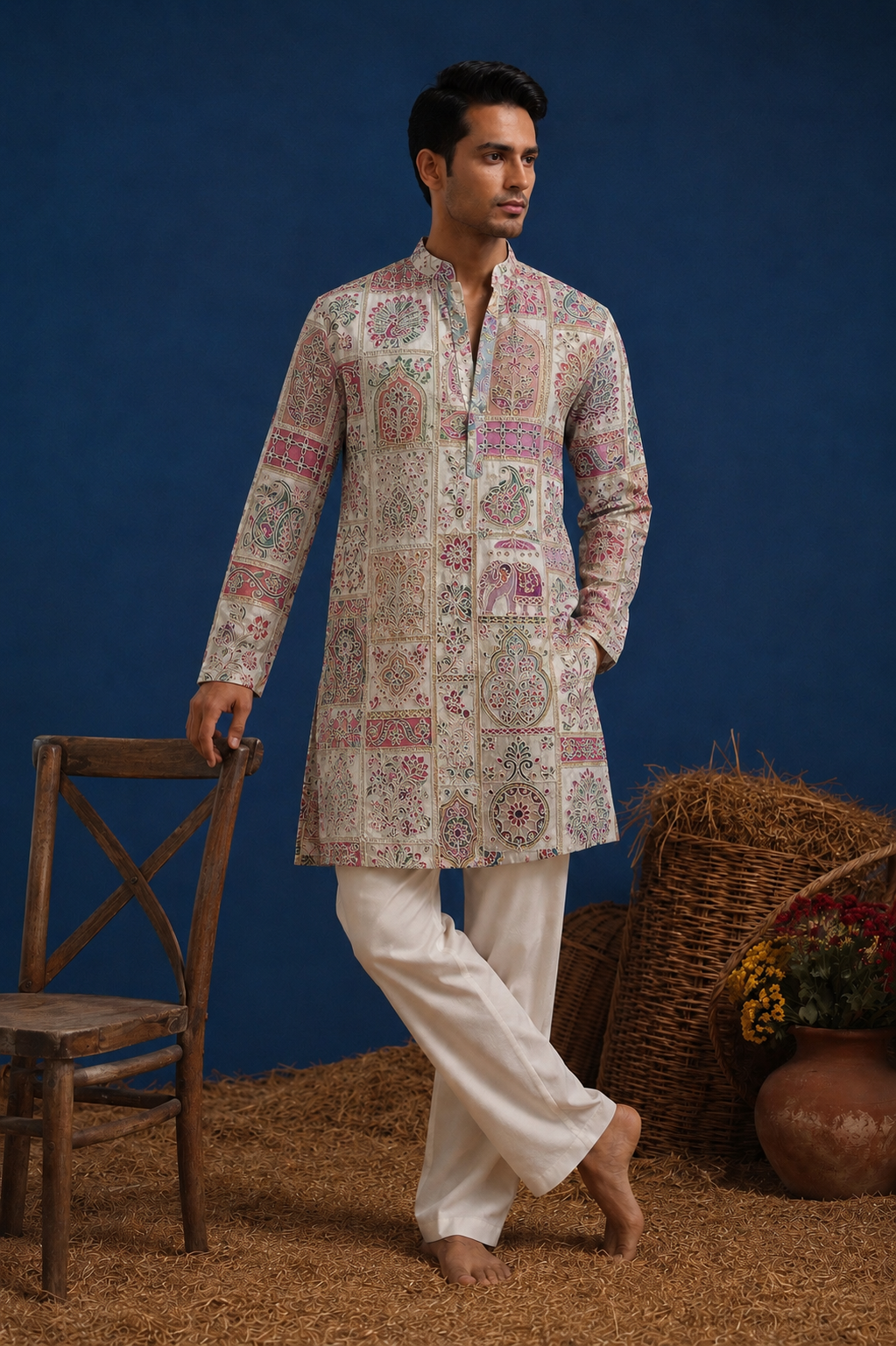 Mehrab Ivory Printed Short Kurta Set