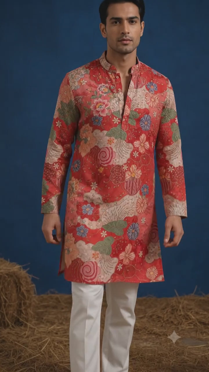 Mehfil Red Designer Kurta Set