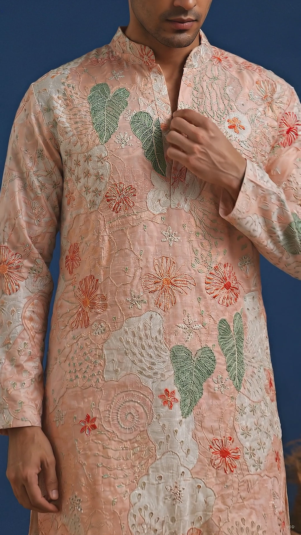 ETHVYA-Meher Peach Heritage Kurta Set